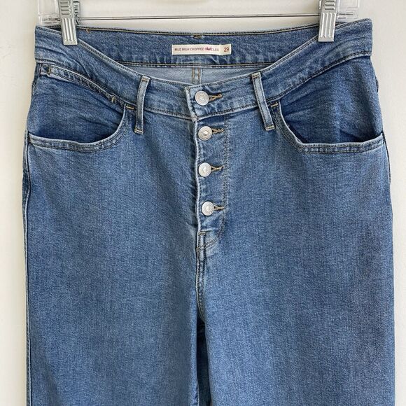 Levis Mile High Cropped Wide Leg Jeans Women 29 Button Fly Vtg Style Festival - Picture 2 of 14